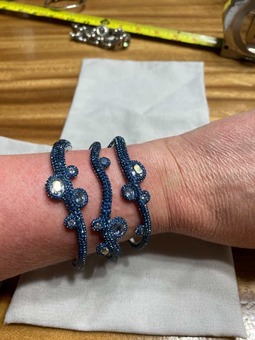 Swarovski Blue Crystal Triple Bangle Bracelet Set
